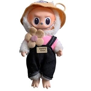 Wood Working Lafufu Happy Honey Monster Doll Art Toy Pink Overalls